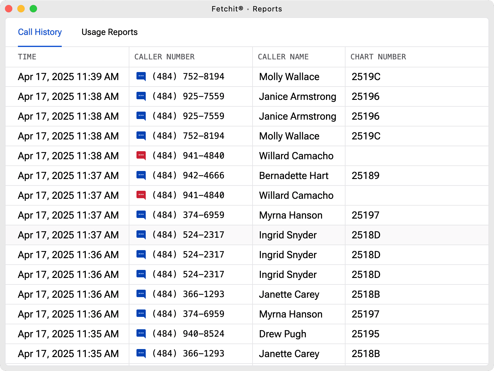 call history screenshot